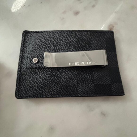NEW- RARE - LOUIS VUITTON Graphite  Pince Card Holder With Bill Clip Silver - Picture 6 of 10